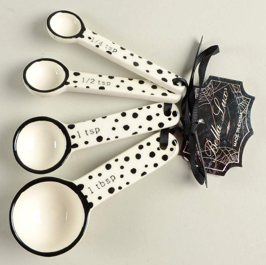Halloween (Black Dots) (4 Pc) Ceramic Measuring Spoon Set by Grace's Teaware-1