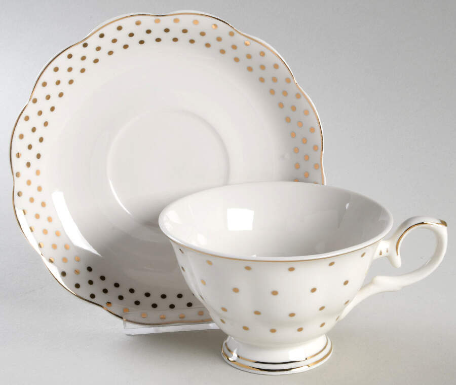 Polka Dots Metallic Gold Footed Cup & Saucer Set by Grace's Teaware-1