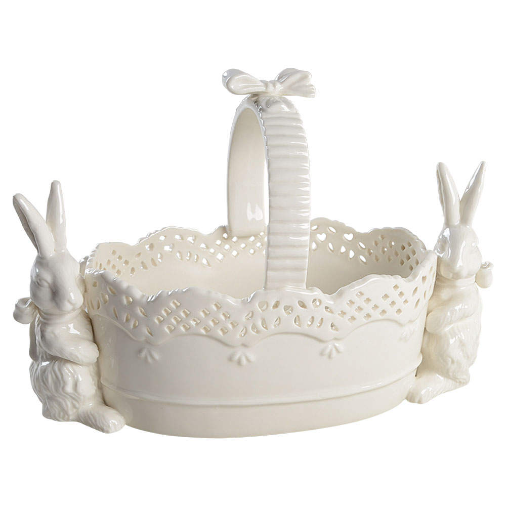 Bunny (Figural) 10" Handled Basket by Grace's Teaware-1