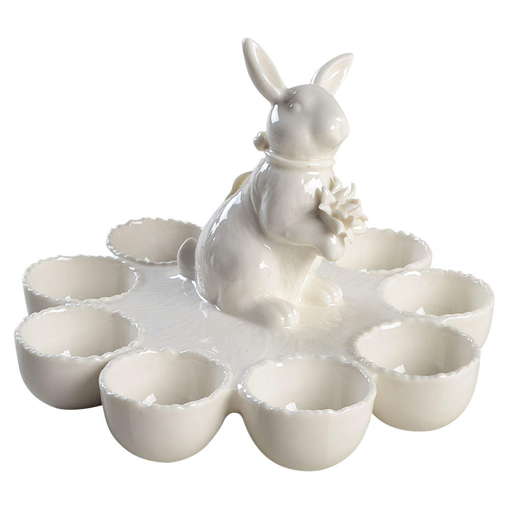 Bunny (Figural) Round Egg Holder Tray (Holds 12 Eggs) by Grace's Teaware-1