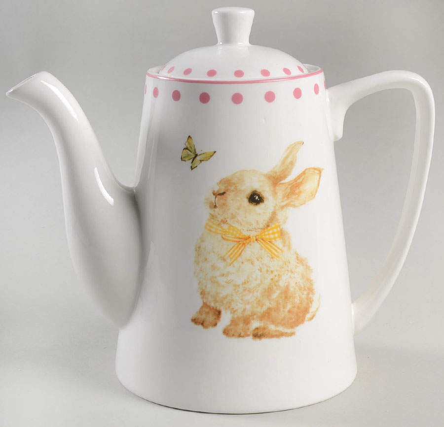 Polka Dot Bunny Teapot & Lid by Grace's Teaware-1