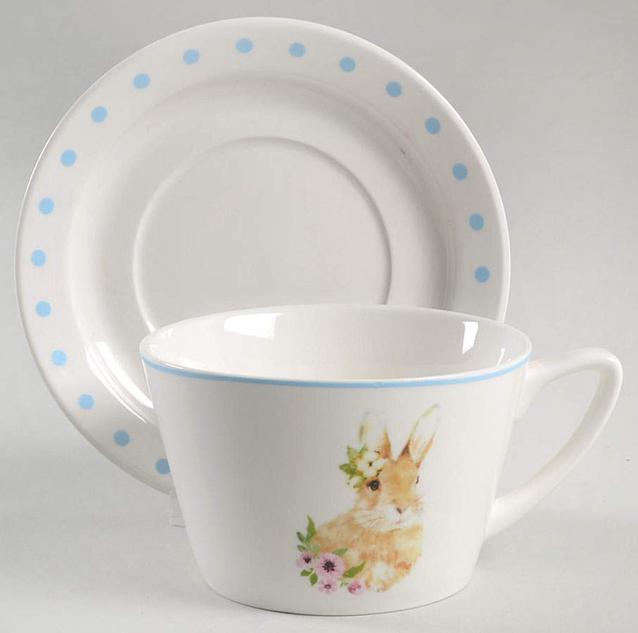 Polka Dot Bunny Flat Cup & Saucer Set by Grace's Teaware-1