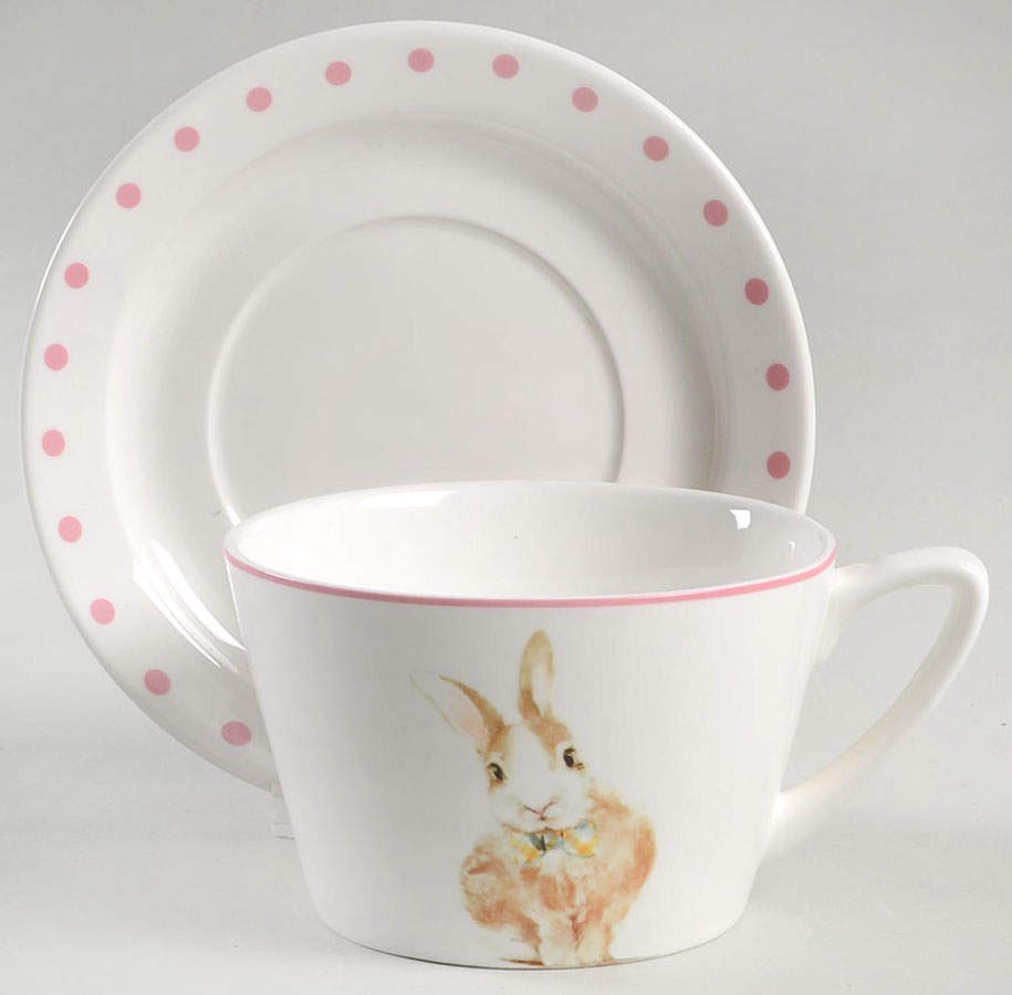 Polka Dot Bunny Flat Cup & Saucer Set by Grace's Teaware-1