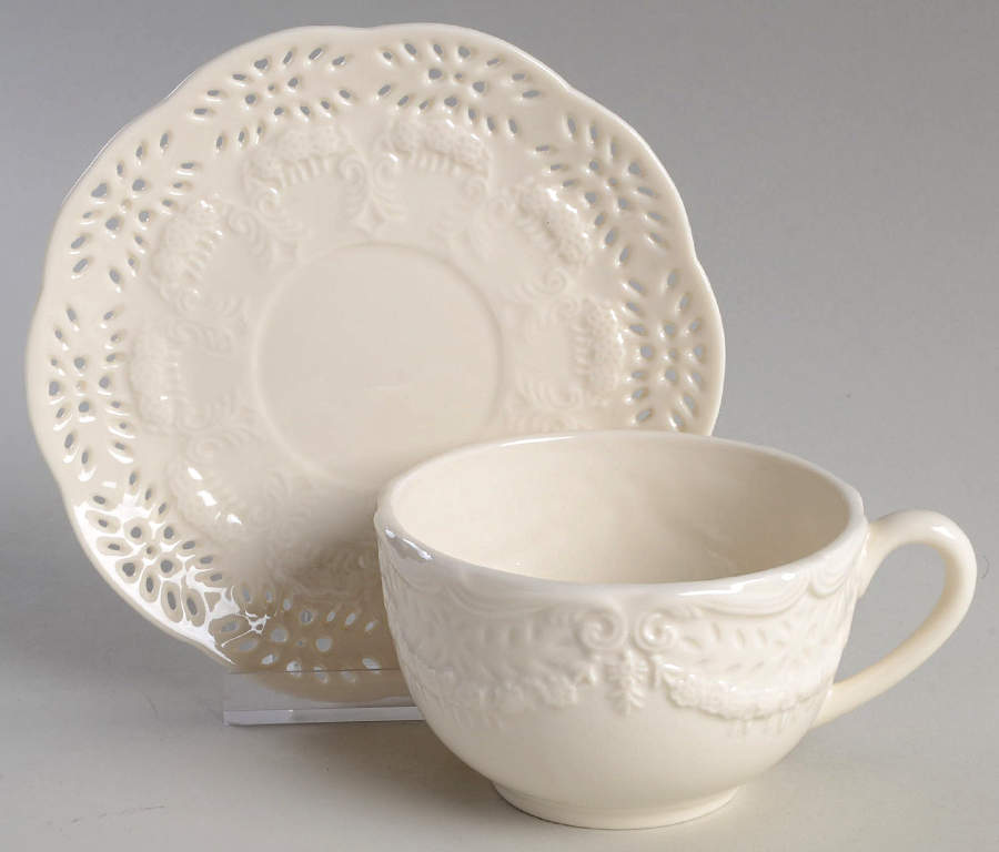 Victorian Lace Flat Cup & Saucer Set by Grace's Teaware-1