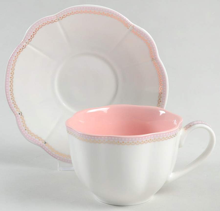 Josephine Pink Flat Cup & Saucer Set by Grace's Teaware-1