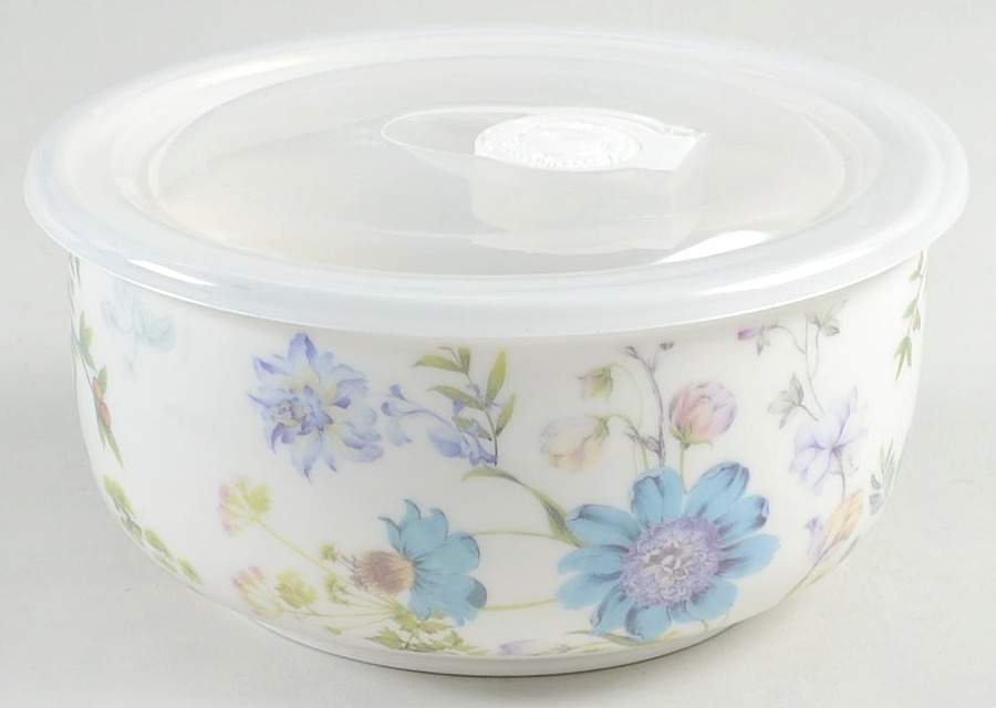Blue Wild Floral 6" Round Food Storage Container & Plastic Lid by Grace's Teaware-1