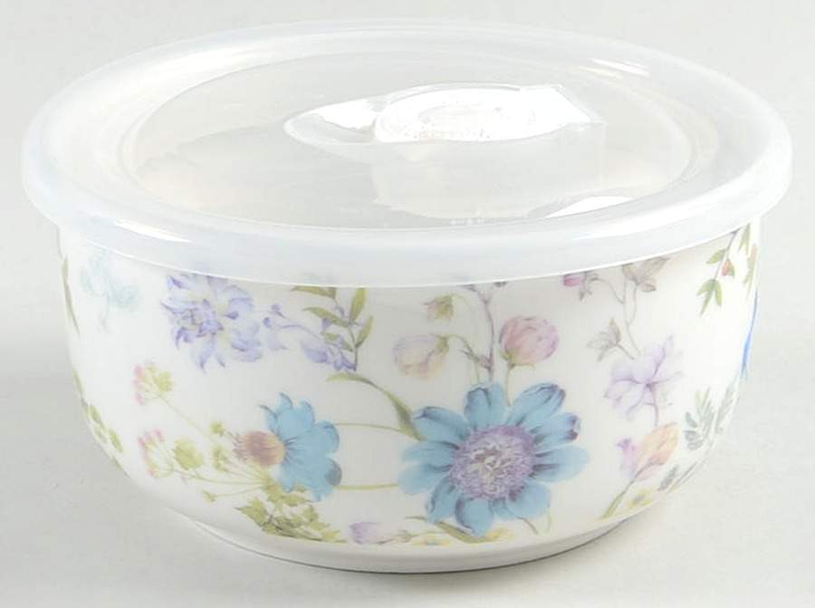 Blue Wild Floral 5" Round Food Storage Container & Plastic Lid by Grace's Teaware-1