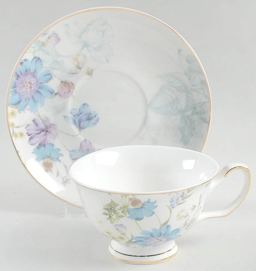 Blue Wild Floral Footed Cup & Saucer Set by Grace's Teaware-1