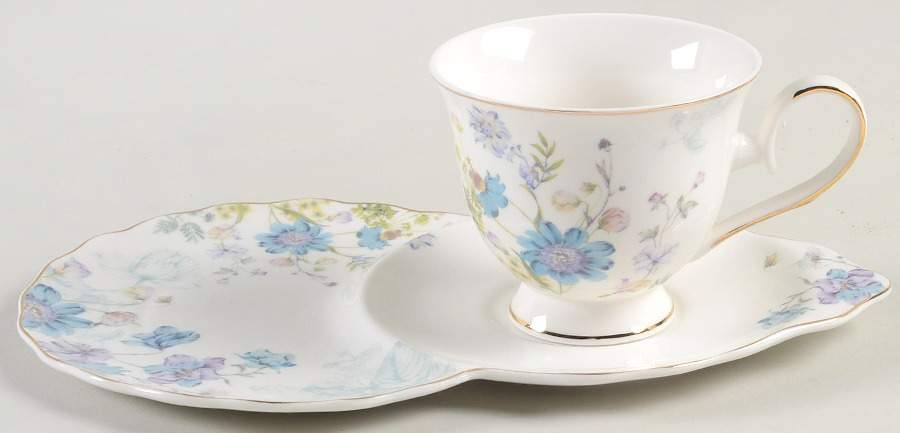 Blue Wild Floral Dessert Plate & Cup Set by Grace's Teaware-1