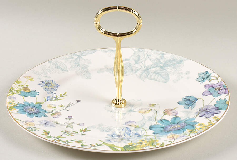 Blue Wild Floral Round Serving Plate with Center Handle (Dp) Hc by Grace's Teaware-1