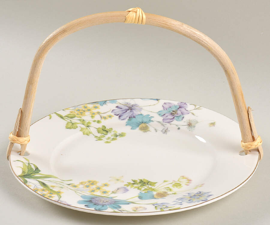 Blue Wild Floral 5 3/8"-5 5/8" Bamboo Handled Serving Plate  HC by Grace's Teaware-1