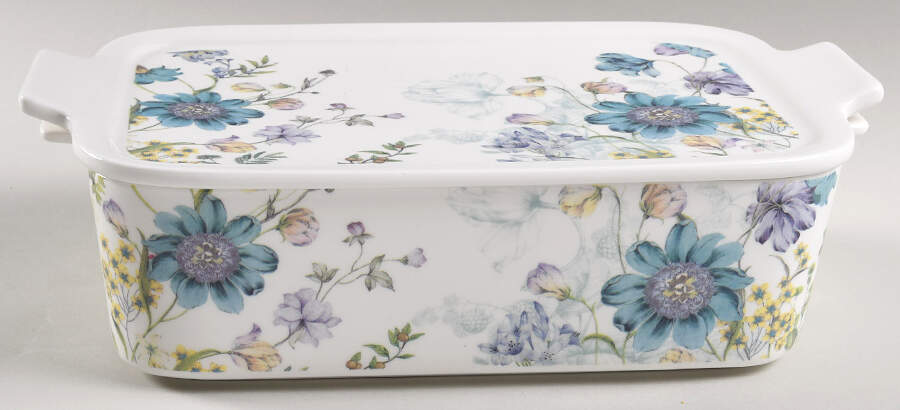 Blue Wild Floral Rectangular Baker & Lid by Grace's Teaware-1
