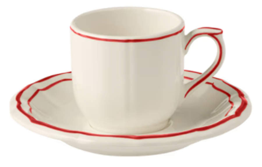 Filets Rouge (Red) Flat Demitasse Cup & Saucer Set by Faiencerie De Gien-1