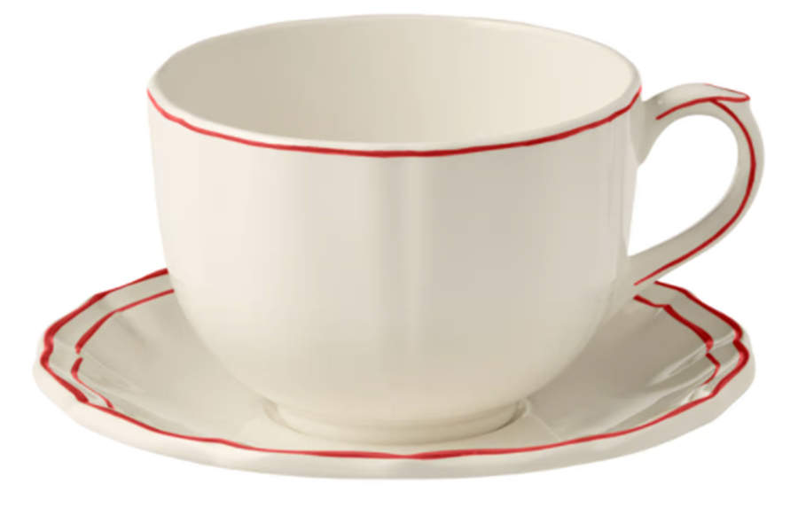 Filets Rouge (Red) Jumbo Cup & Saucer Set by Faiencerie De Gien-1