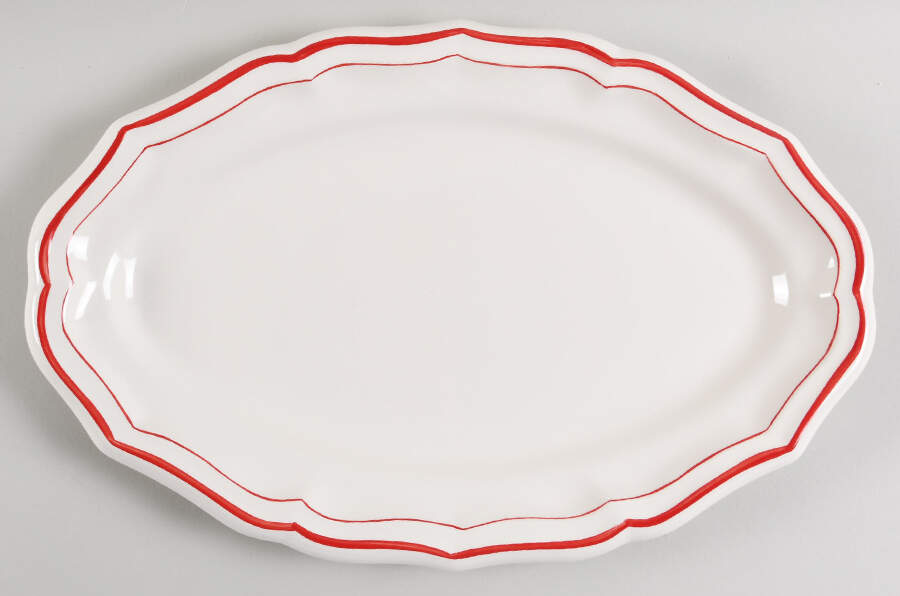 Filets Rouge (Red) 16" Oval Serving Platter by Faiencerie De Gien-1