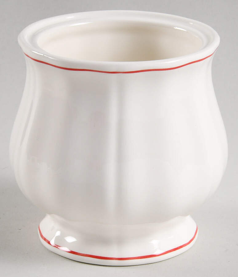 Filets Rouge (Red) Sugar Bowl No Lid by Faiencerie De Gien-1