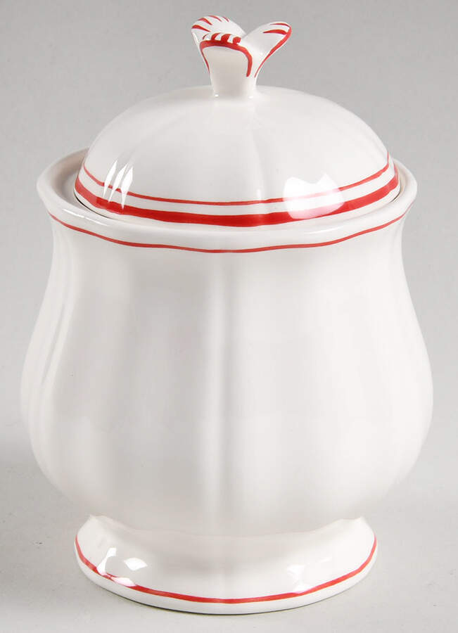 Filets Rouge (Red) Sugar Bowl & Lid by Faiencerie De Gien-1