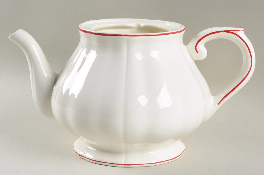 Filets Rouge (Red) Teapot No Lid by Faiencerie De Gien-1
