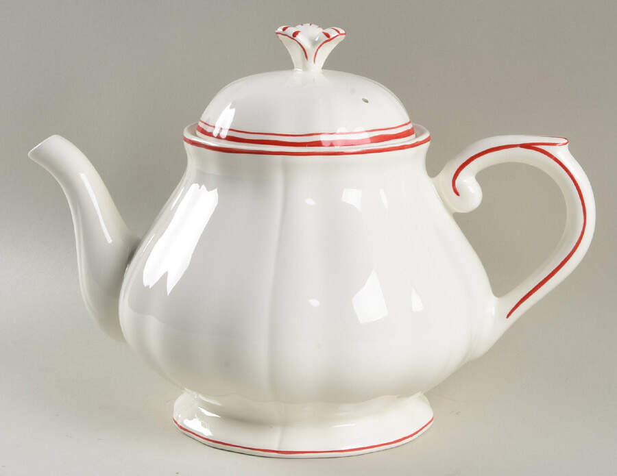 Filets Rouge (Red) Teapot & Lid by Faiencerie De Gien-1