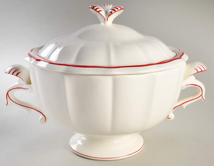 Filets Rouge (Red) Tureen &  Lid by Faiencerie De Gien-1