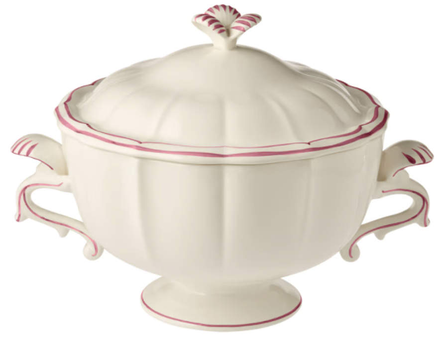 Filets Pivoine (Peony Pink) Tureen &  Lid by Faiencerie De Gien-1