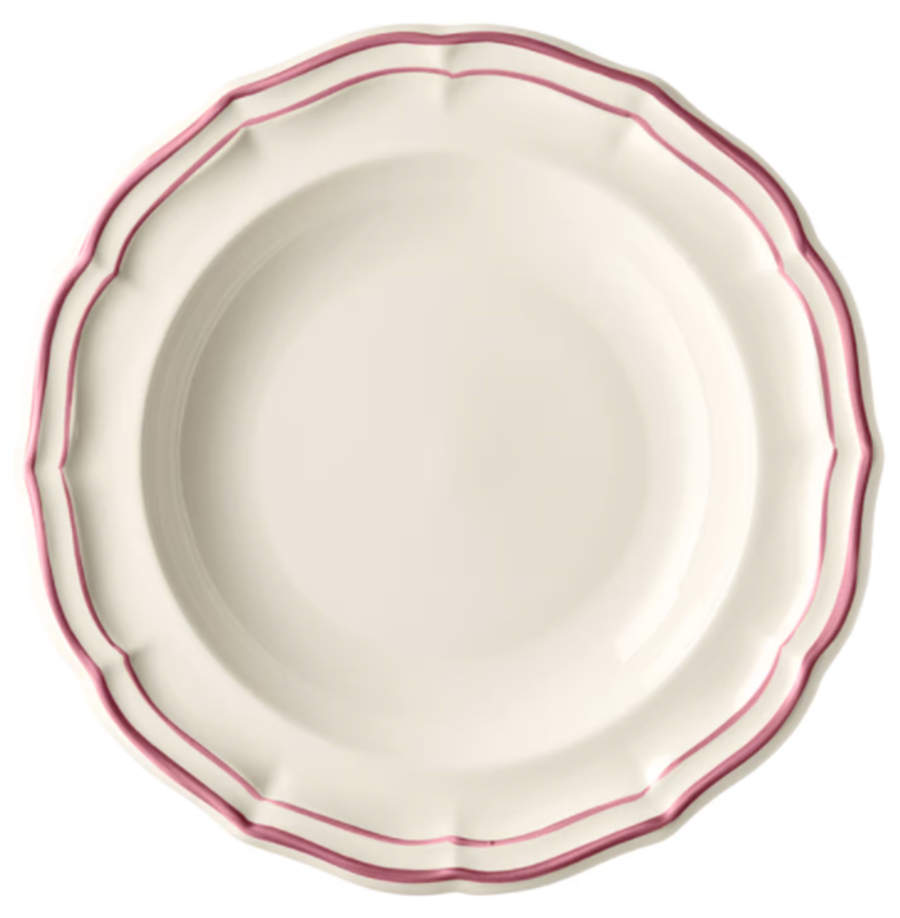 Filets Pivoine (Peony Pink) Large Rim Soup Bowl by Faiencerie De Gien-1