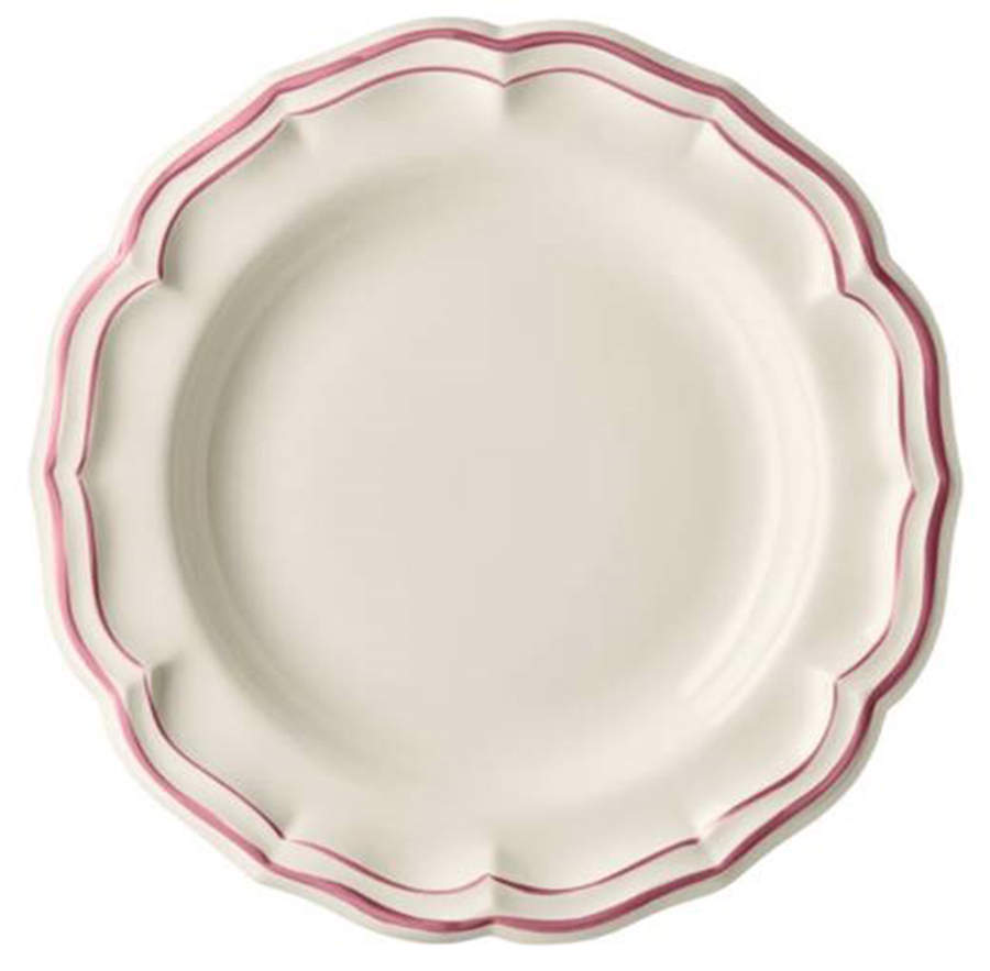 Filets Pivoine (Peony Pink) Deep Round Platter by Faiencerie De Gien-1