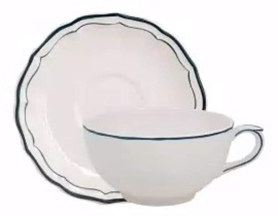 Filets Acapulco (Ocean Blue) Breakfast Cup & Saucer Set by Faiencerie De Gien-1