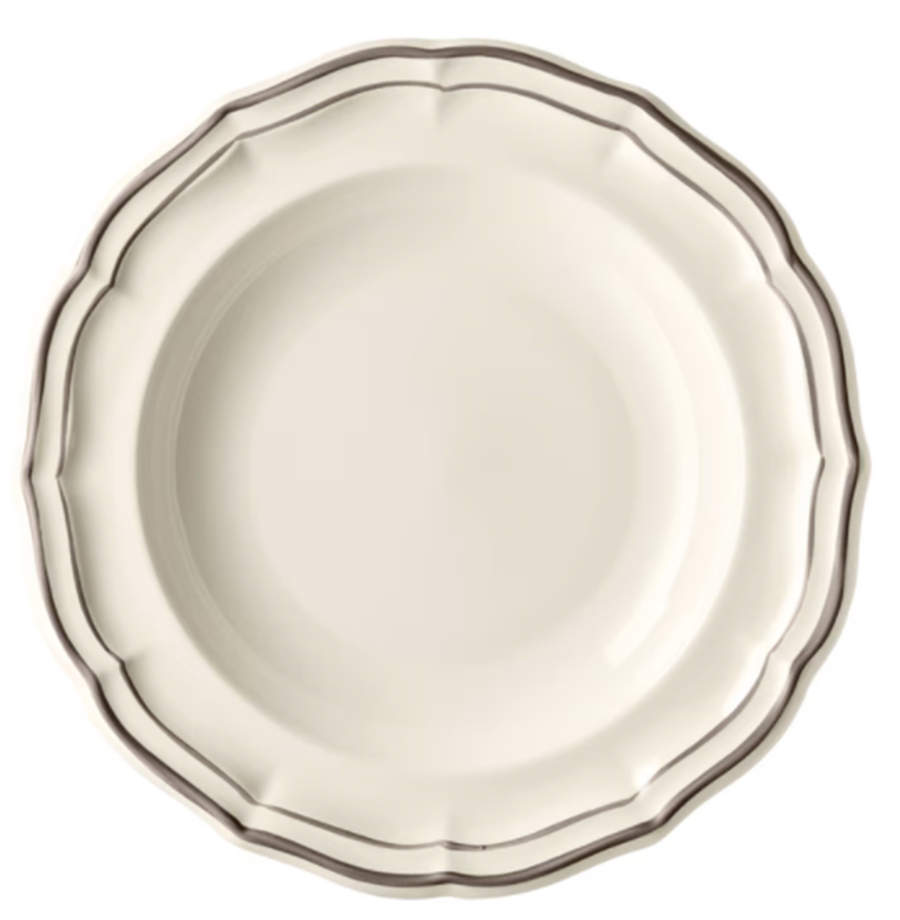 Filets Taupe (Light Brown) Large Rim Soup Bowl by Faiencerie De Gien-1