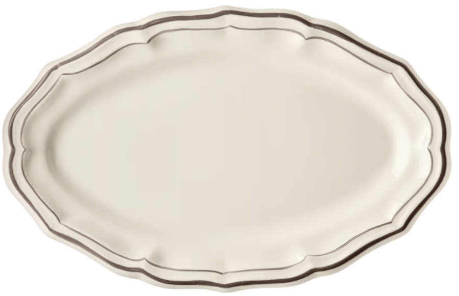 Filets Taupe (Light Brown) 16" Oval Serving Platter by Faiencerie De Gien-1