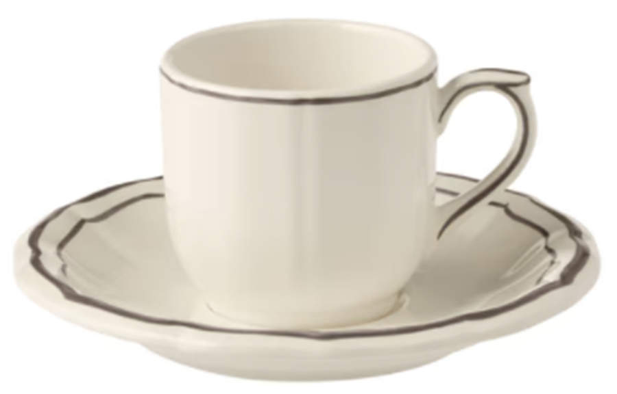 Filets Taupe (Light Brown) Flat Demitasse Cup & Saucer Set by Faiencerie De Gien-1