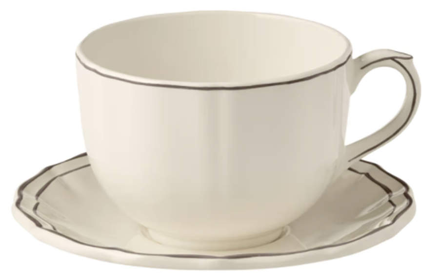 Filets Taupe (Light Brown) Jumbo Cup & Saucer Set by Faiencerie De Gien-1