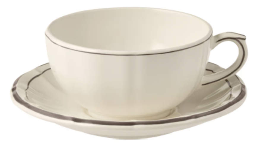 Filets Taupe (Light Brown) Flat Cup & Saucer Set by Faiencerie De Gien-1