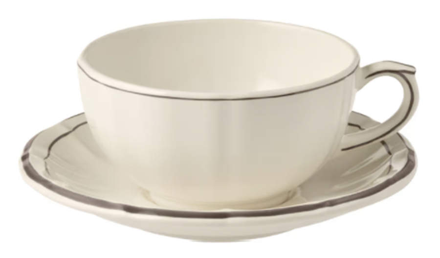 Filets Taupe (Light Brown) Breakfast Cup & Saucer Set by Faiencerie De Gien-1