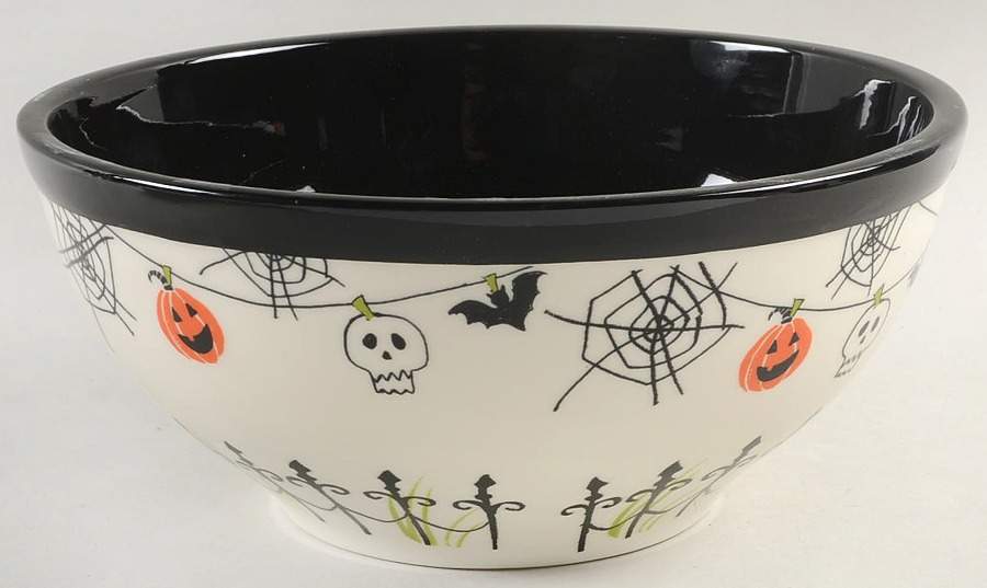 Halloween Picket Fence 9" Round Serving Bowl by Grace's Teaware-1