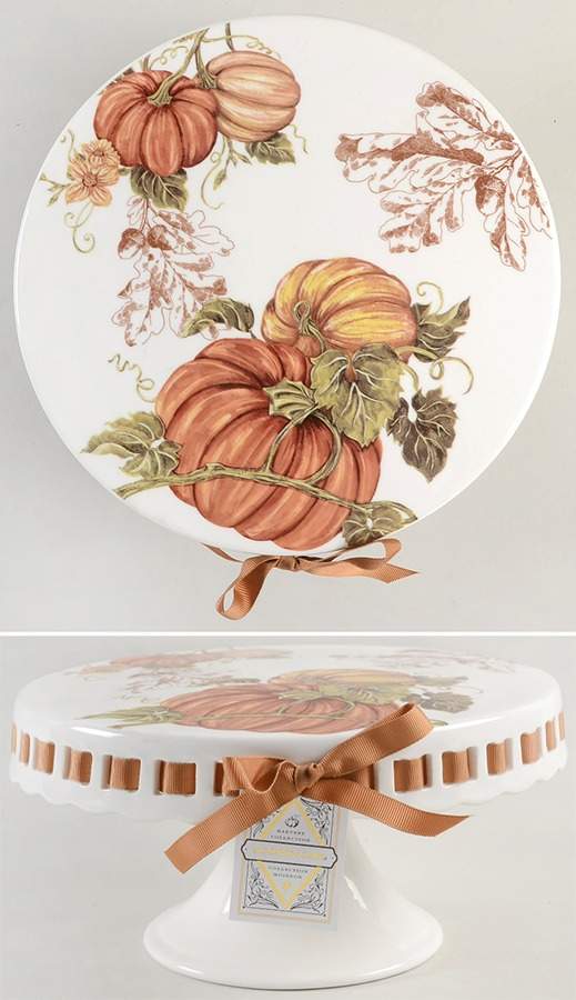 Pumpkin Vine 10" Diameter Pedestal Cake Stand by Grace's Teaware-1