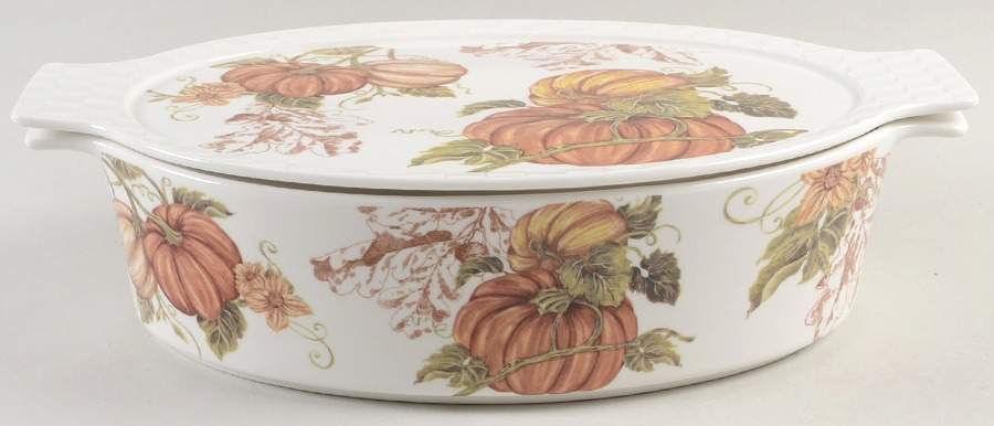 Pumpkin Vine Oval Baker with Lid by Grace's Teaware-1