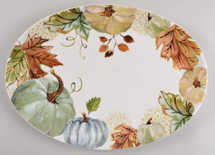 Sage Green Leaves-Autumn Hill 15" Oval Serving Platter by Grace's Teaware-1