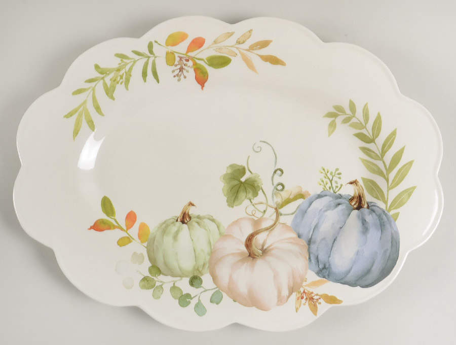 Sage Green Leaves-Autumn Hill 16" Oval Serving Platter by Grace's Teaware-1