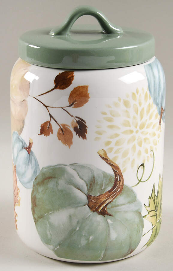 Sage Green Leaves-Autumn Hill Large Canister & Lid by Grace's Teaware-1