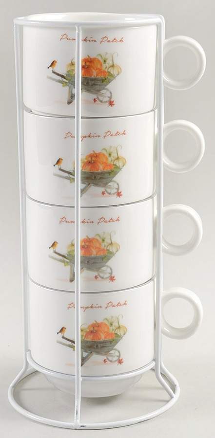 Pumpkin Patch Stackable Mug - Set of 4 & Metal Holder by Grace's Teaware-1