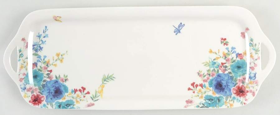 Blue Meadow 16" Rectangular Handled Tray by Grace's Teaware-1