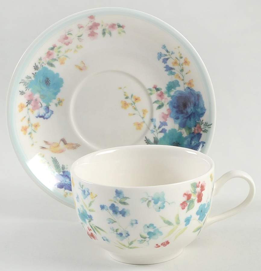 Blue Meadow Flat Cup & Saucer Set by Grace's Teaware-1