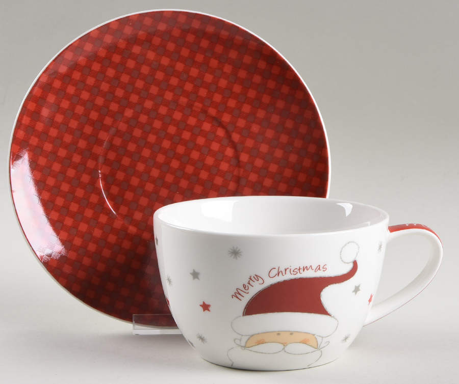 Santa and Snowman Latte Cup & Saucer Set by Gracie Bone China-1