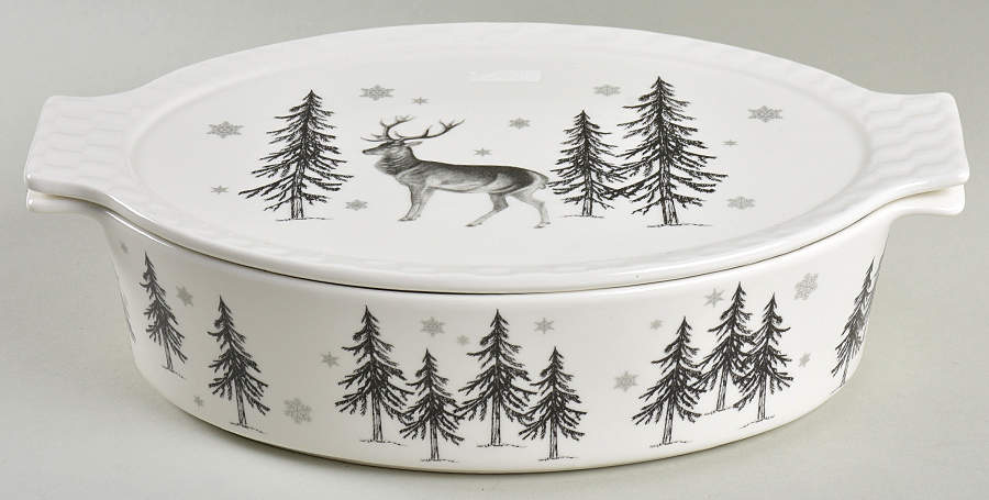 Black Wonderland Oval Baker with Lid by Gracie Bone China-1