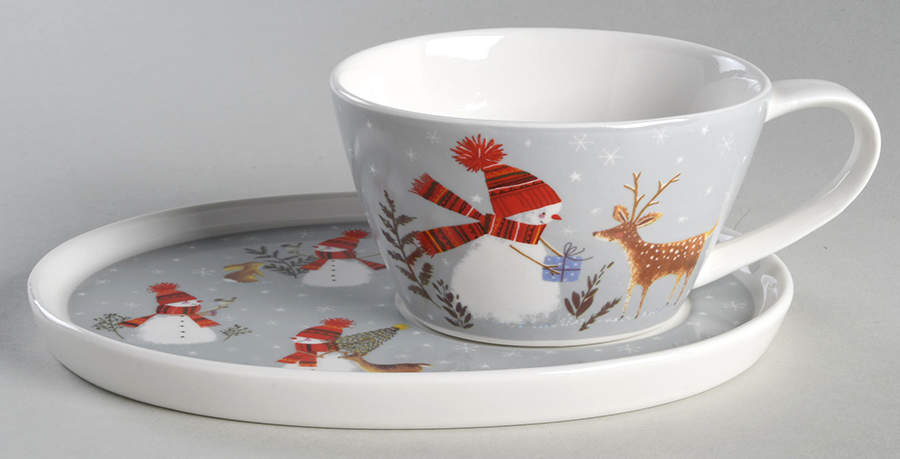 Snowman Deer Snack Plate & Cup Set by Grace's Teaware-1