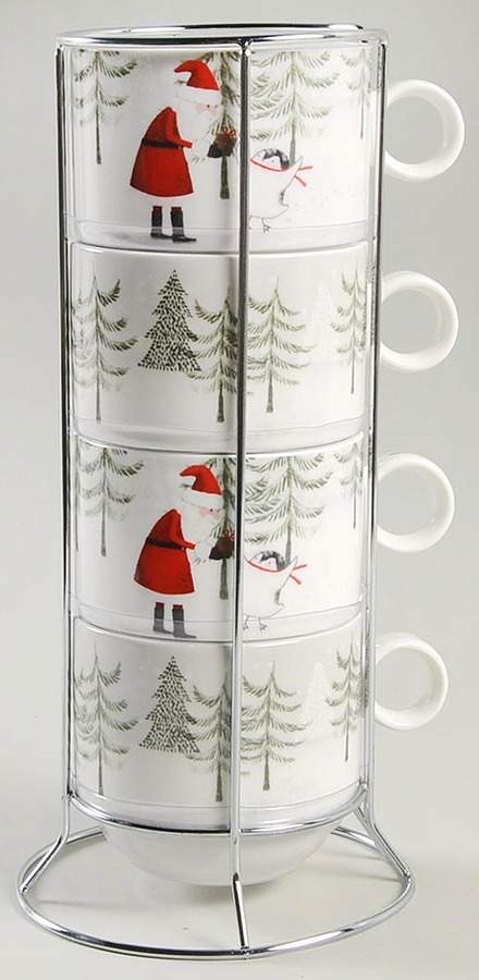 Santa Penguin Stackable Mug - Set of 4 & Metal Holder by Grace's Teaware-1