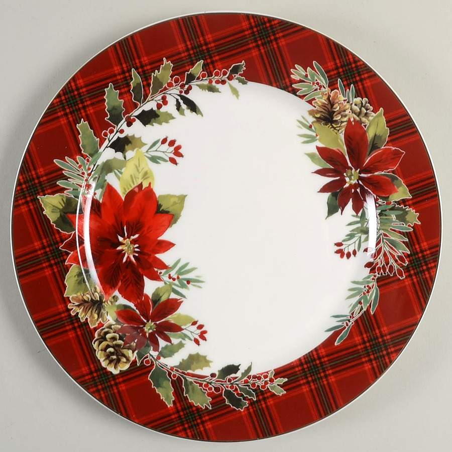Plaid Poinsettia Dinner Plate by Grace's Teaware-1