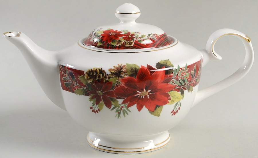 Plaid Poinsettia Teapot & Lid by Grace's Teaware-1
