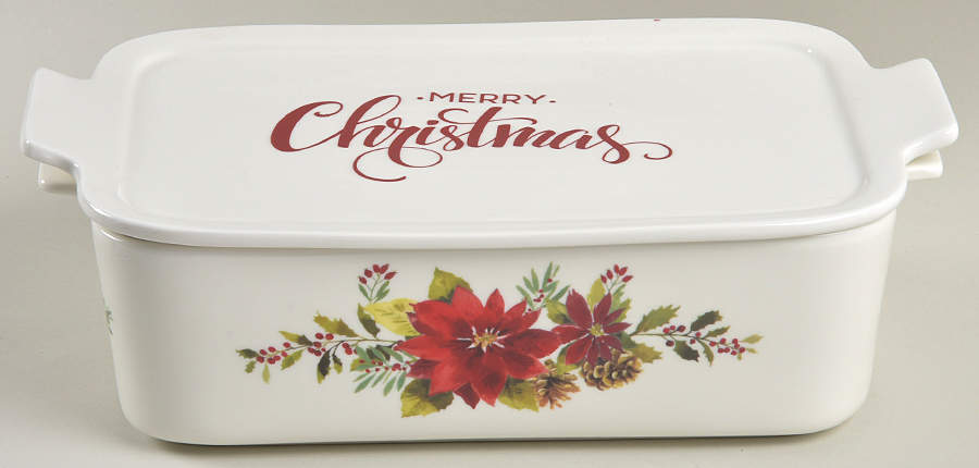 Plaid Poinsettia Rectangular Baker & Lid by Grace's Teaware-1